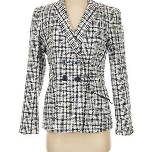 Tommy Hilfiger Navy and White Plaid Double-Breasted Blazer